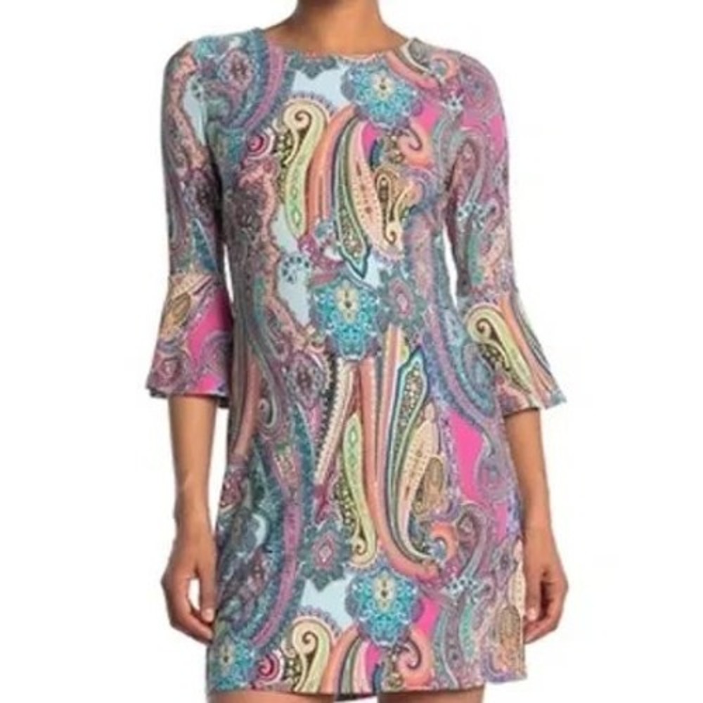 Tommy Hilfiger Paisley Shift Dress Womens 8 Multi-Color New NWT Bell Sleeve Boho